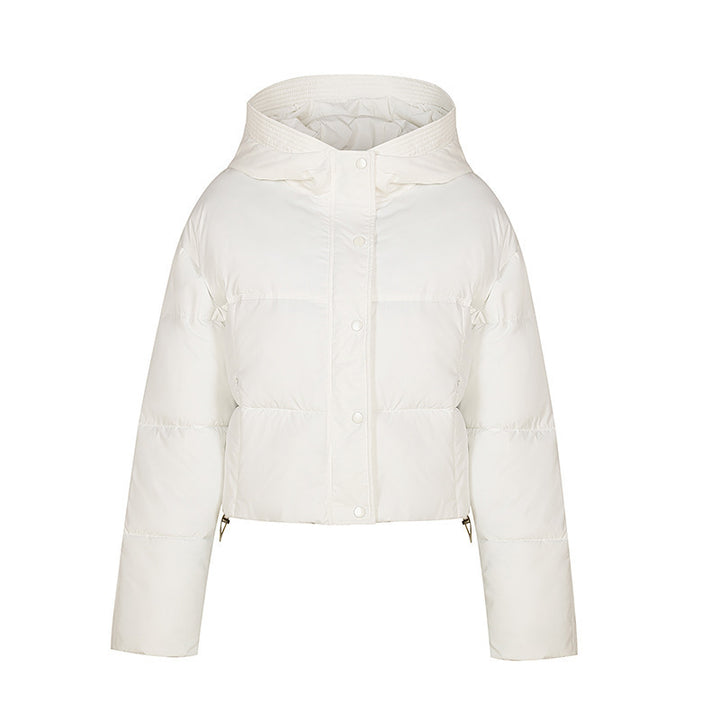 Short quilted jacket for women with stand-up collar and button placket