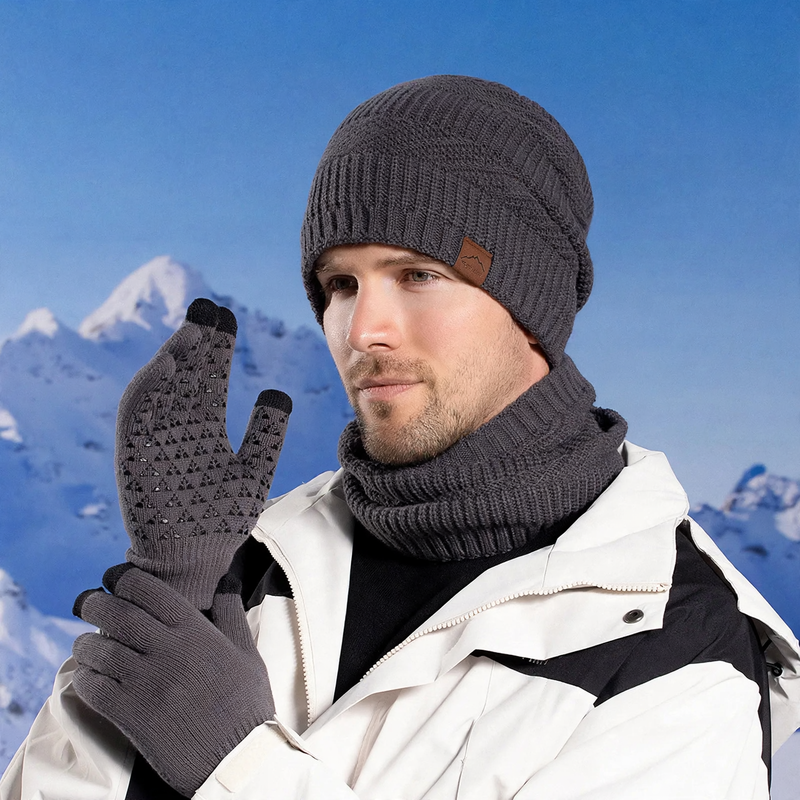 Knitted beanie and scarf set, lined, winter