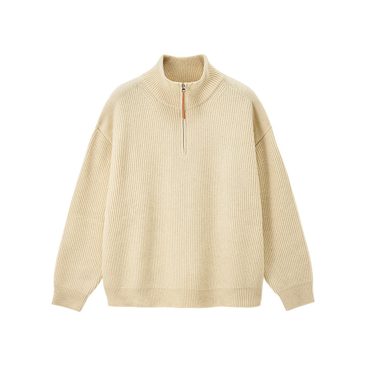 Men's knit pullover with half zipper