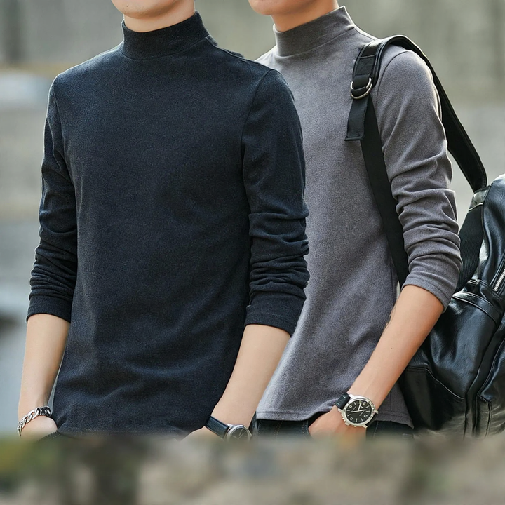 Men's knitted sweater with stand-up collar, warming and elastic