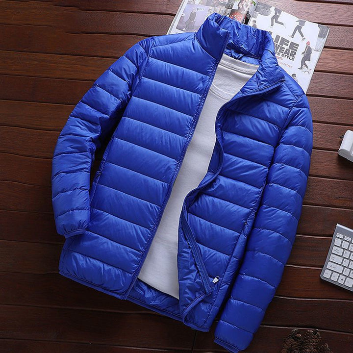 Light men's padded jacket with stand-up collar