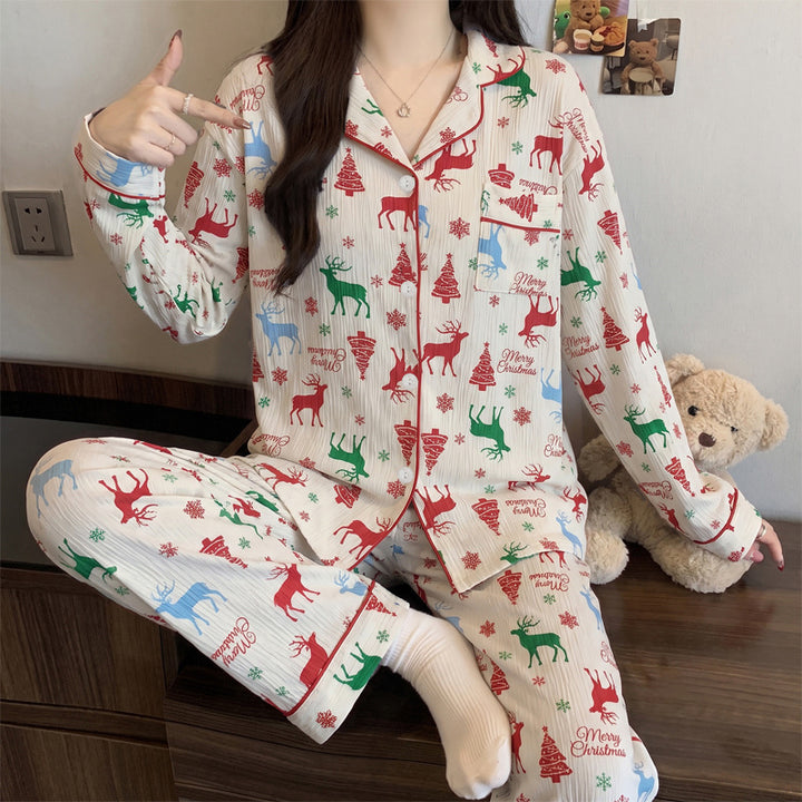Women's Pajama Set, Long Sleeve, Buttoned, Christmas Design