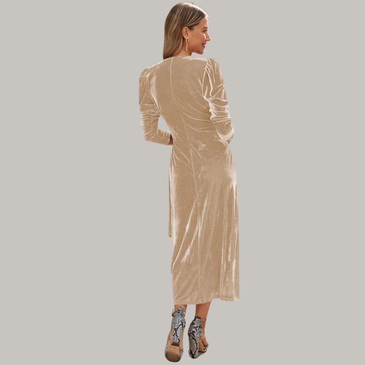 Mune | Midi Portfolio Dress In Velour with Puff Sleeves
