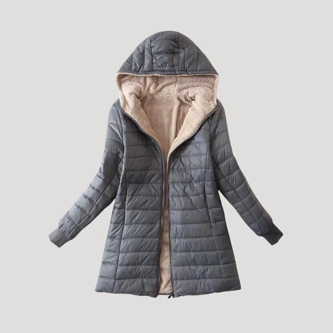 Mune | Ladies long puffer jacket winter coat with hood