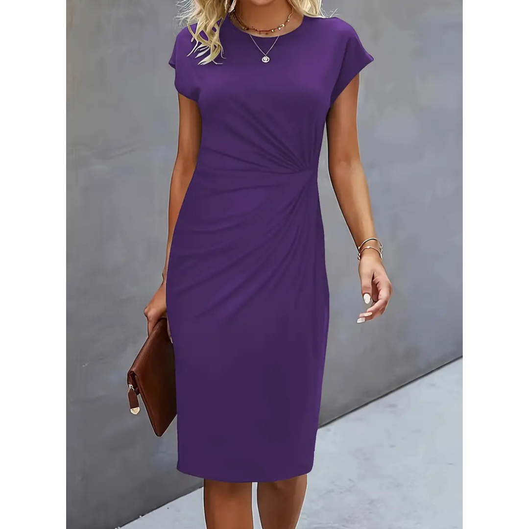 Mune Fashion | Women's Waist Accent Style Dress Short Sleeve