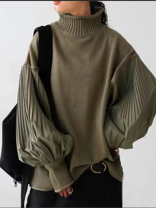 Casual sweater with balloon sleeves and pleat details