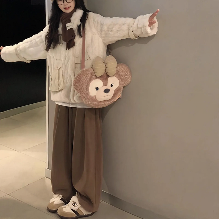 Padded corduroy knitted trousers with high waist