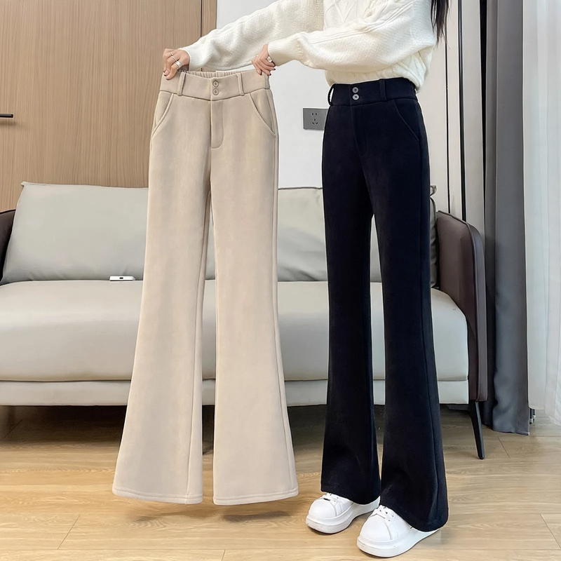 Fleece-lined corduroy pants with a slight flare