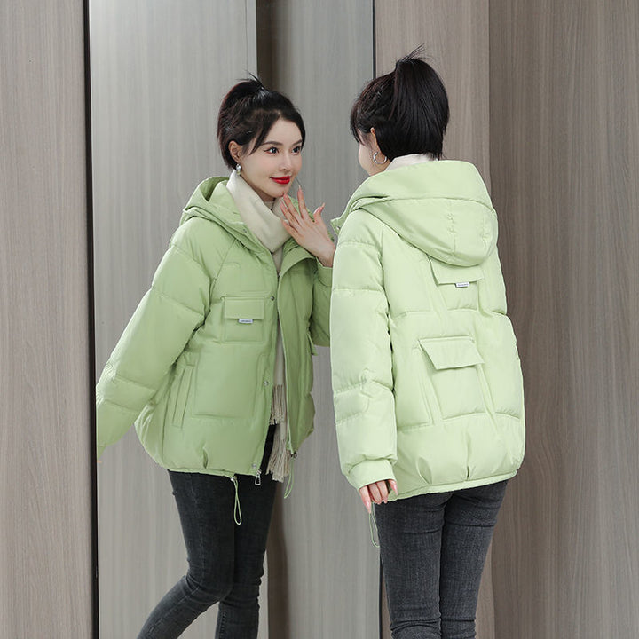 Short women's padded jacket with hood, various colors