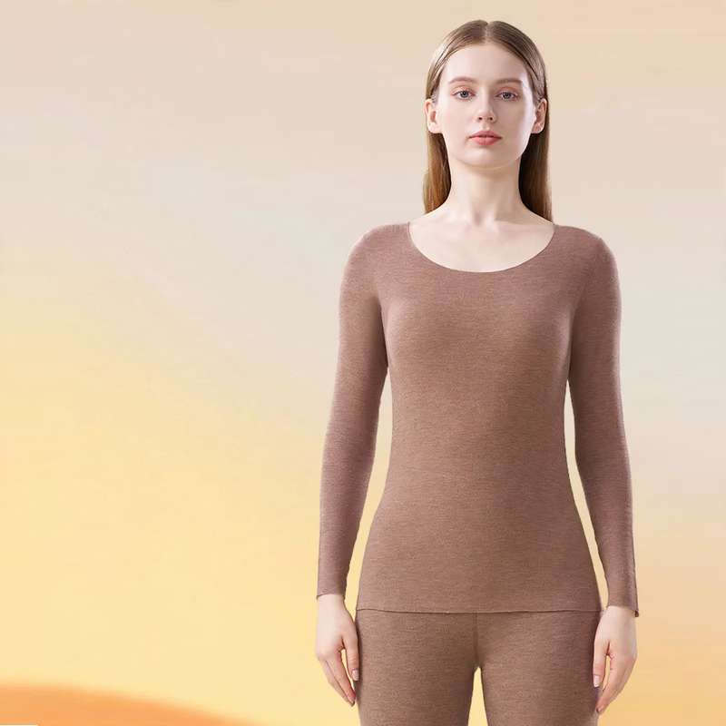 Thermal women's underwear set, self-heating, round neck
