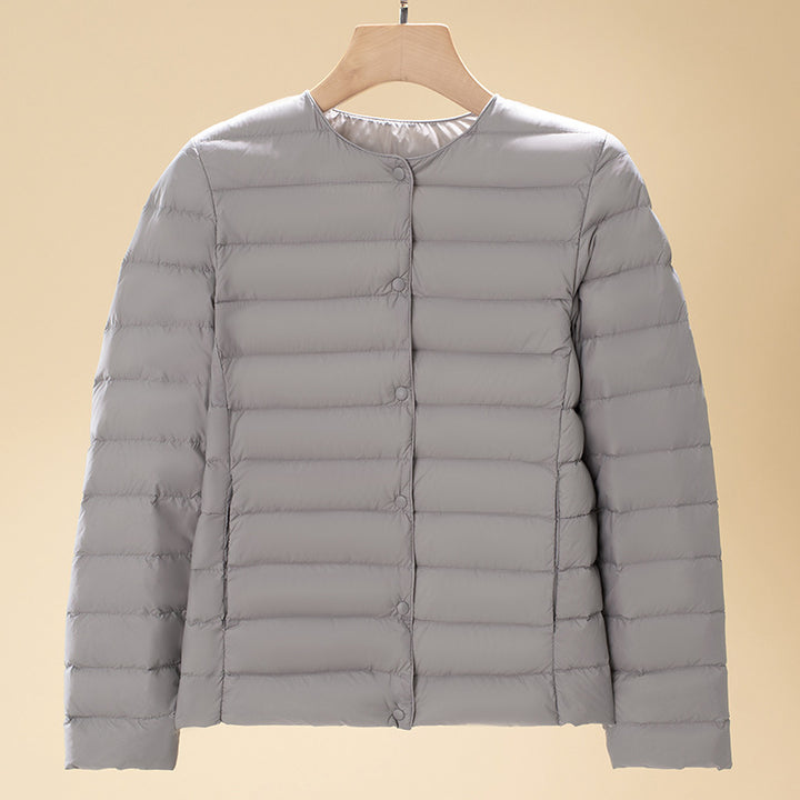 Light women's down jacket, short, with duck down