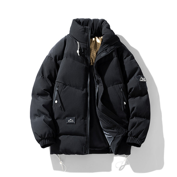 Padded men's winter jacket with stand collar, big sizes