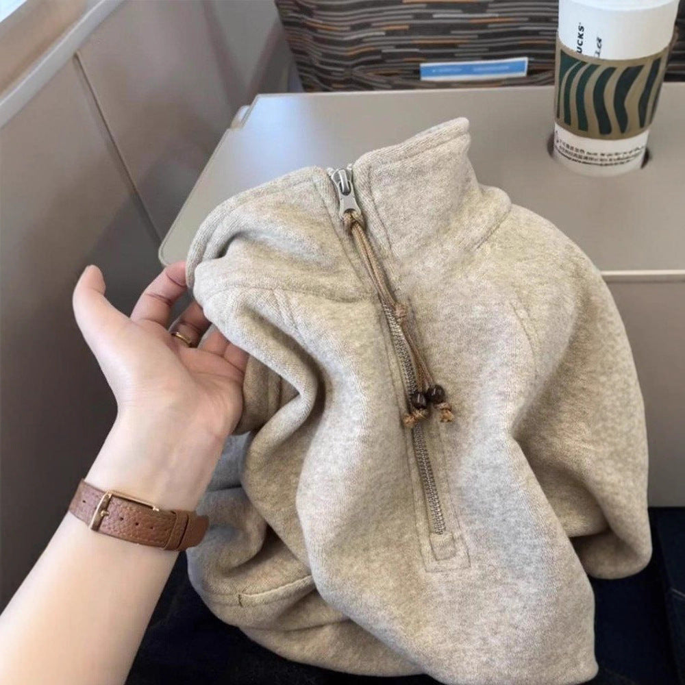 Women's sweater with zipper and stand-up collar
