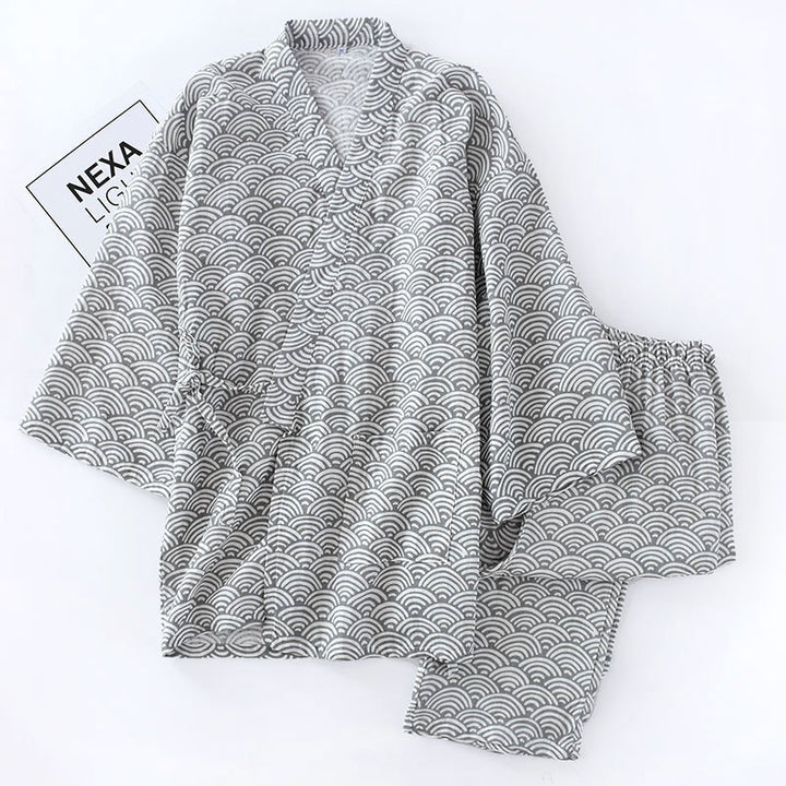 Men's kimono-style house suit made of cotton gauze