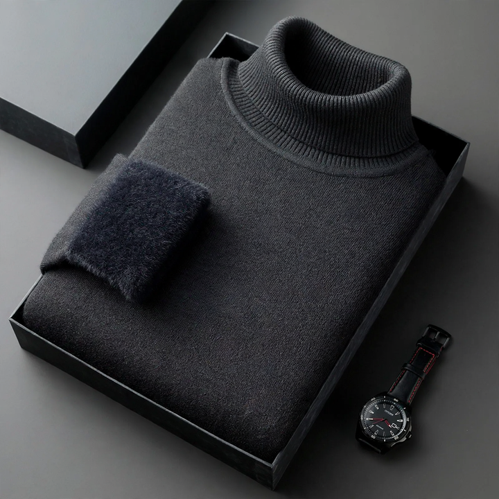 Men's knitted sweater with roll neck and wool blend