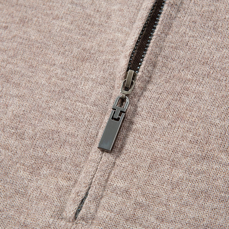 Men's wool pullover, 100% wool, zipper, stand-up collar
