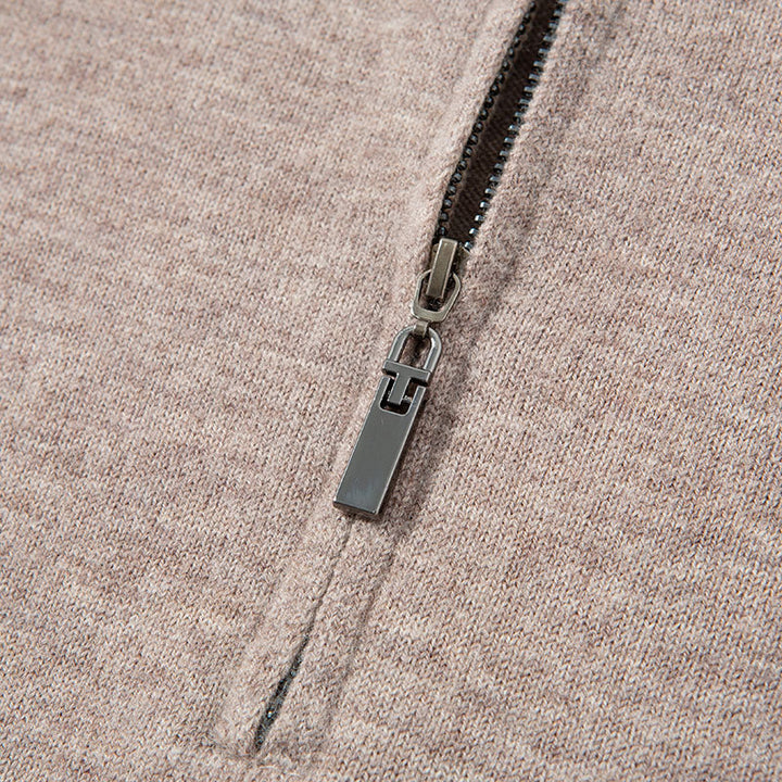 Men's wool pullover, 100% wool, zipper, stand-up collar