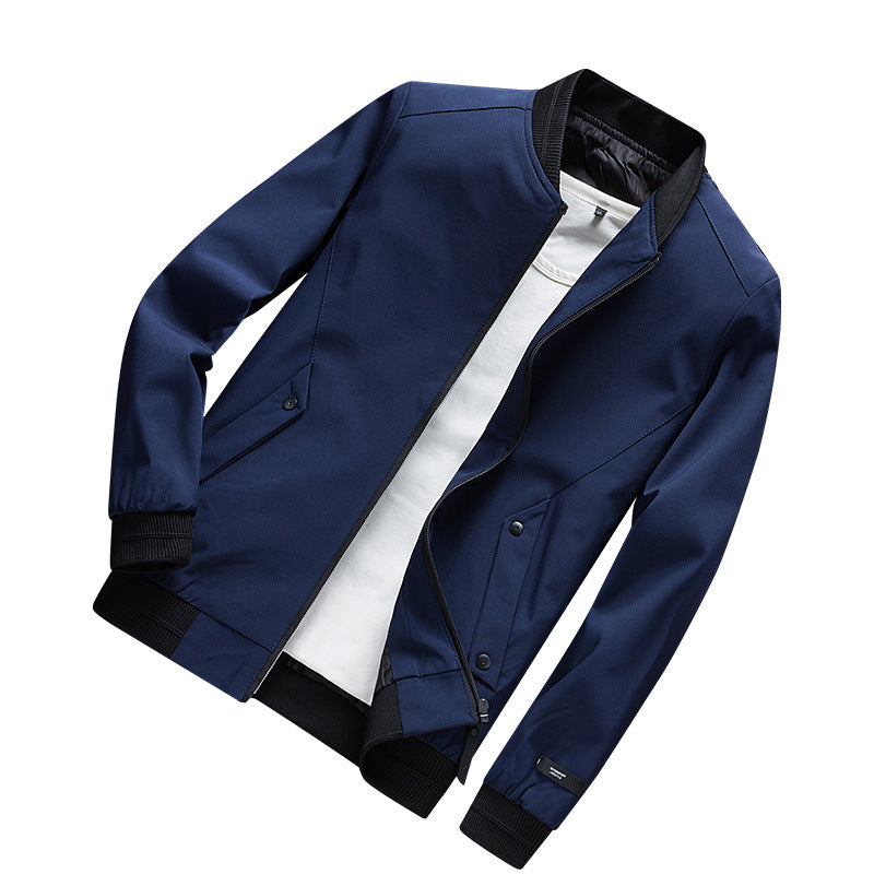 Men's Lightweight Urban Bomber Jacket with Ribbed Cuffs, Stand Collar and Snap Button Pockets Mune Fashion