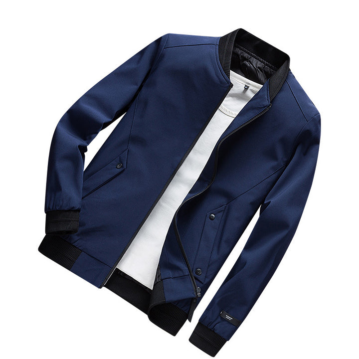Men's Lightweight Urban Bomber Jacket with Ribbed Cuffs, Stand Collar and Snap Button Pockets Mune Fashion