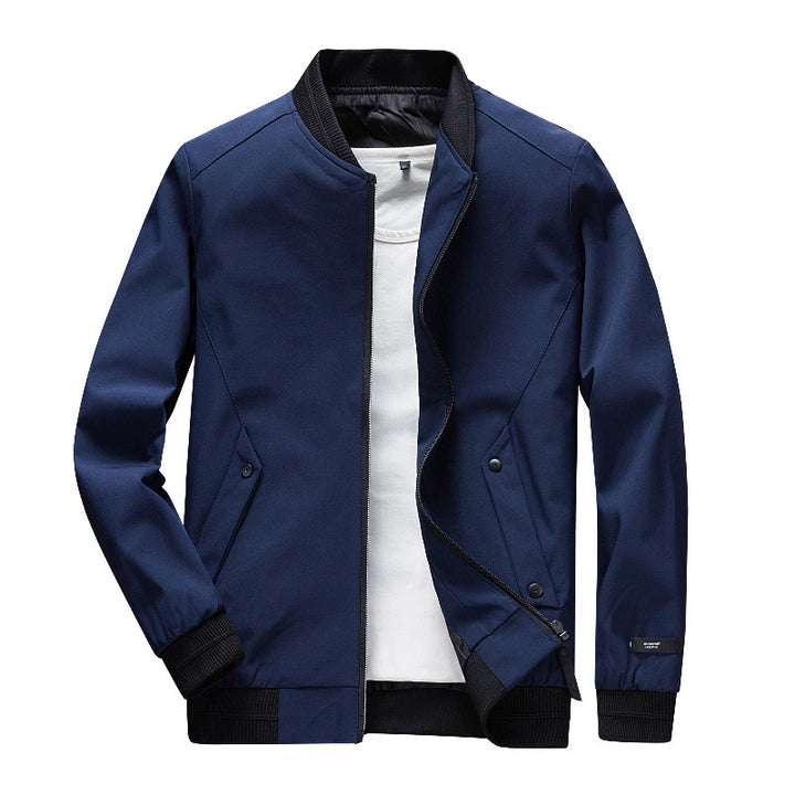 Men's Lightweight Urban Bomber Jacket with Ribbed Cuffs, Stand Collar and Snap Button Pockets Mune Fashion