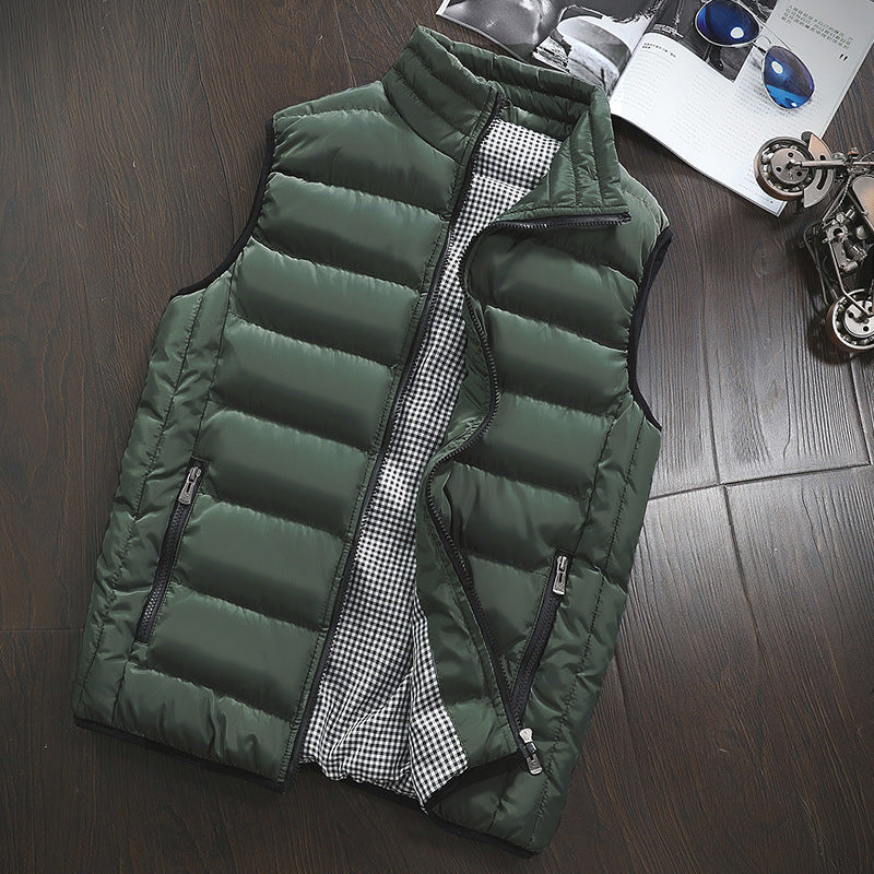 Men's Padded Quilted Vest with Stand-Up Collar and Checked Inner Lining Mune Fashion