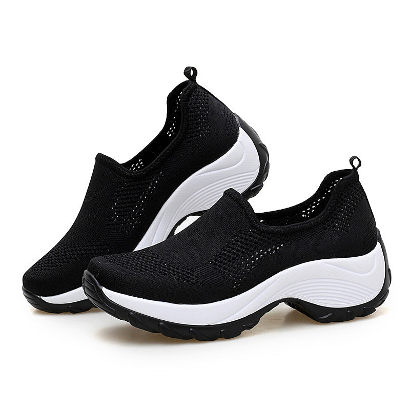 Ladies knitted slip-on walking shoe with hidden wedge sole and dual-layer cushioning Mune Fashion