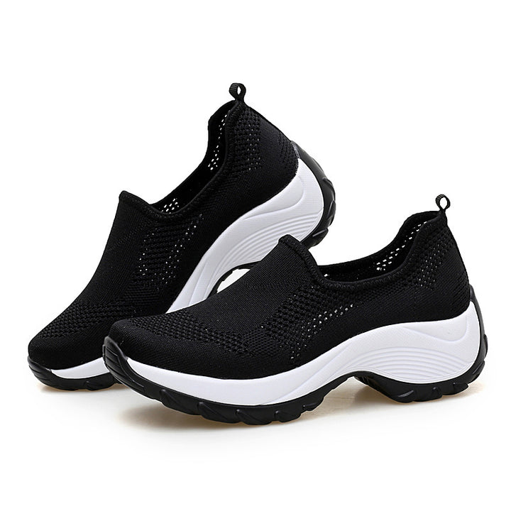 Ladies knitted slip-on walking shoe with hidden wedge sole and dual-layer cushioning Mune Fashion