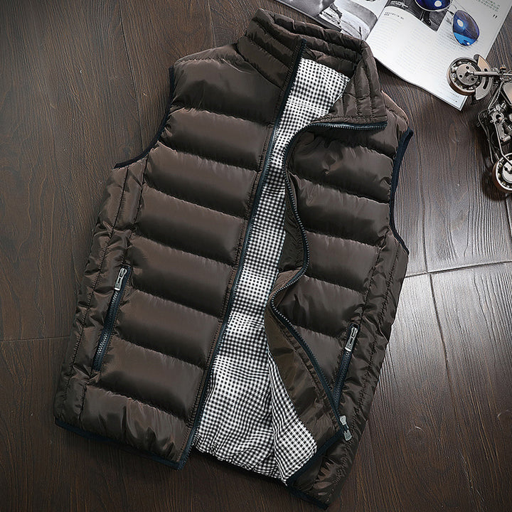 Men's Padded Quilted Vest with Stand-Up Collar and Checked Inner Lining Mune Fashion