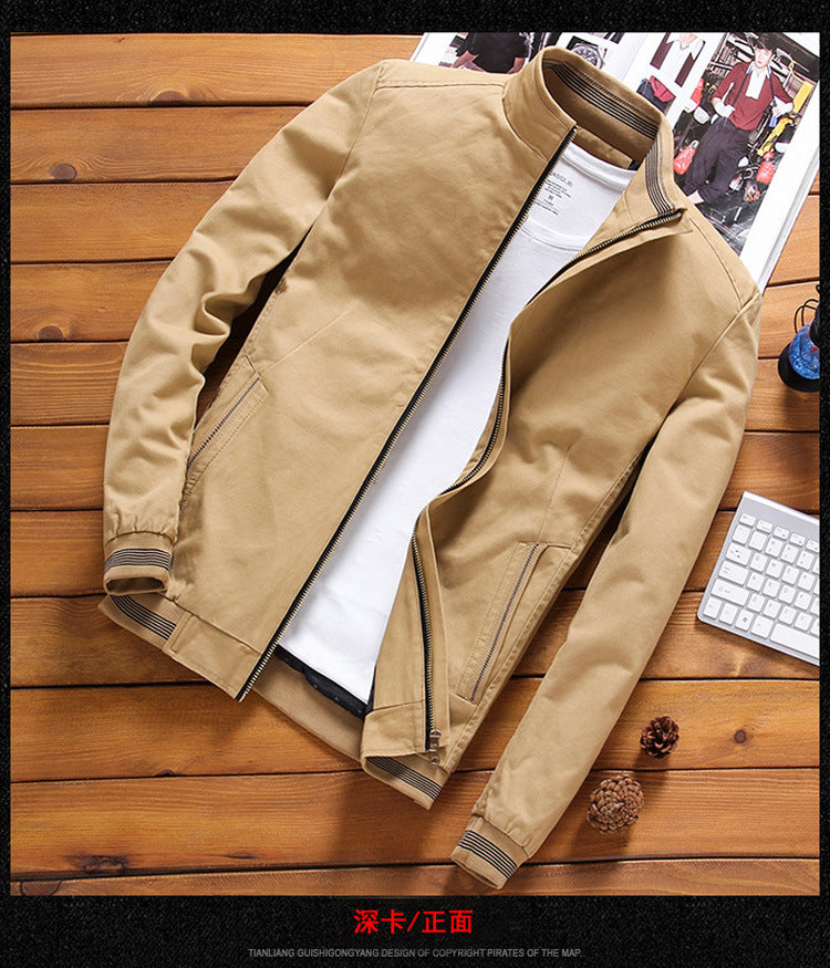 Men's Lightweight Bomber Jacket with Stand-Up Collar, Ribbed Cuffs, and Zipper Mune Fashion