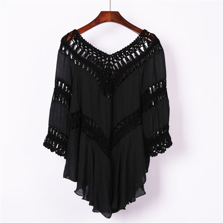 Women's Crochet Beach Cover-Up with Elegant Embellishments Mune Fashion