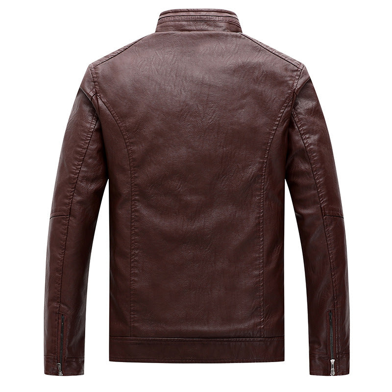 Men's Slim-Fit Faux Leather Biker Jacket with Stand-Up Collar and Zipper Pockets Mune Fashion