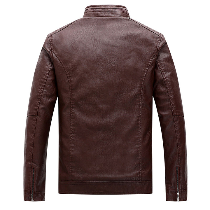 Men's Slim-Fit Faux Leather Biker Jacket with Stand-Up Collar and Zipper Pockets Mune Fashion