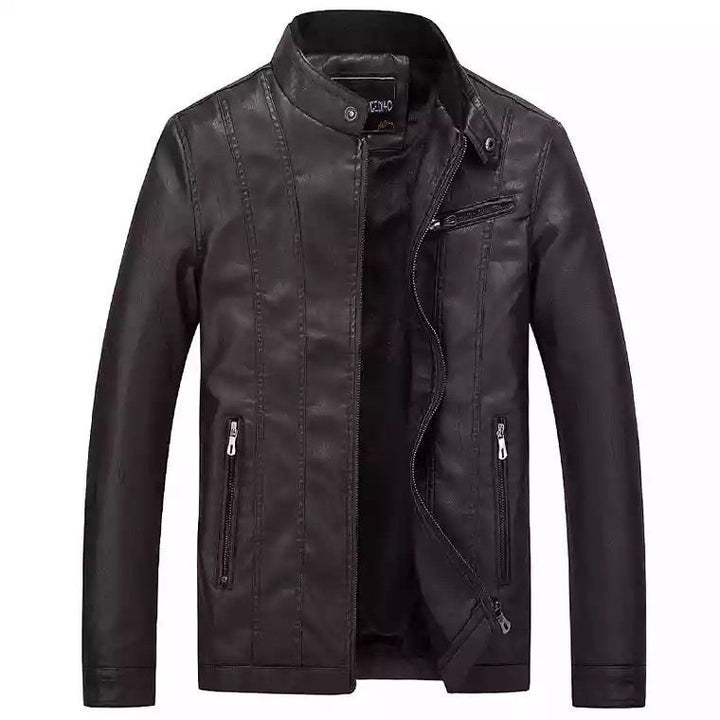 Men's Modern Slim-Fit Leather Look Blouson with Stand-Up Collar and Chest Zip Pocket Mune Fashion