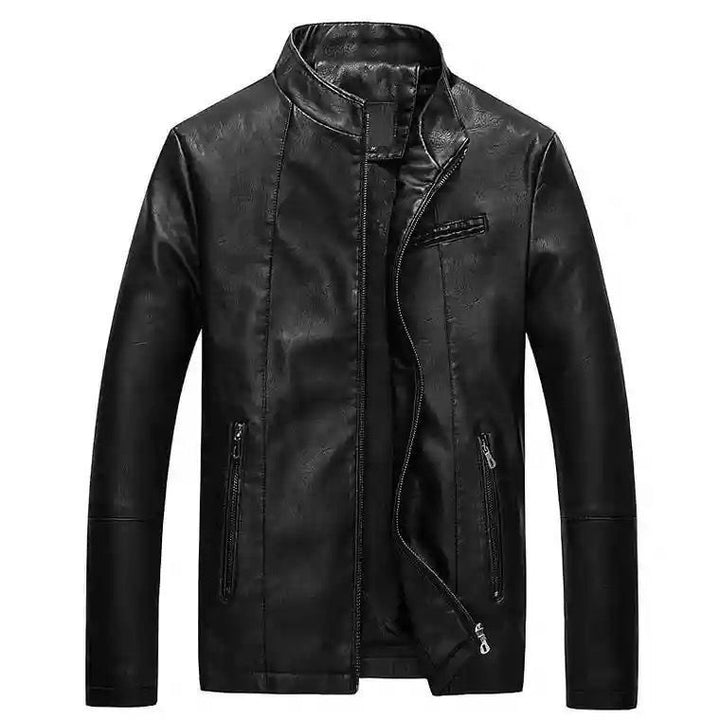 Men's Slim-Fit Faux Leather Biker Jacket with Stand Collar and Zipper Mune Fashion