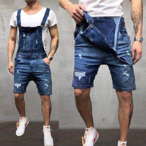 Men's denim overalls in a used look with removable straps