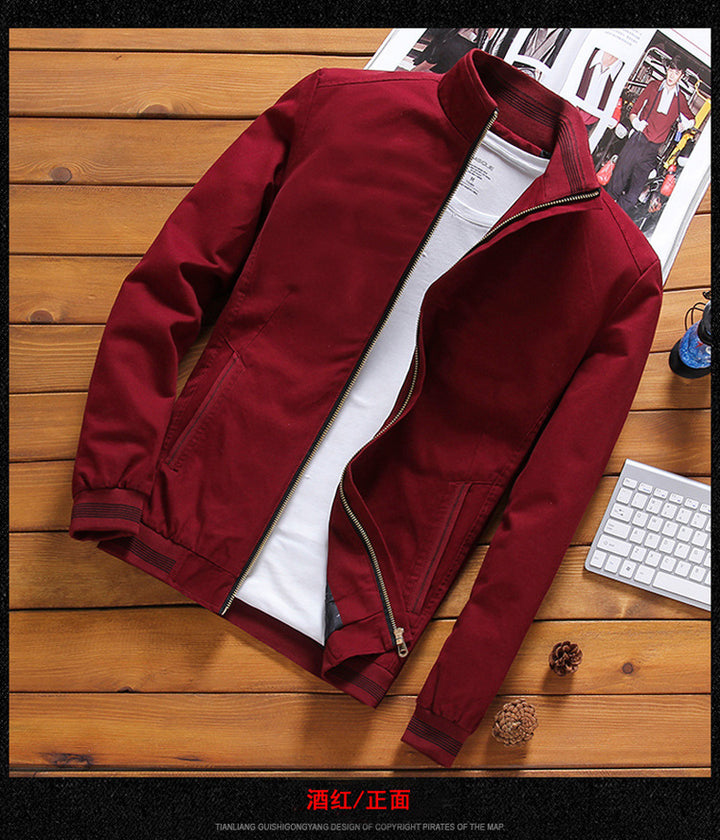 Men's Lightweight Bomber Jacket with Stand-Up Collar, Ribbed Cuffs, and Zipper Mune Fashion