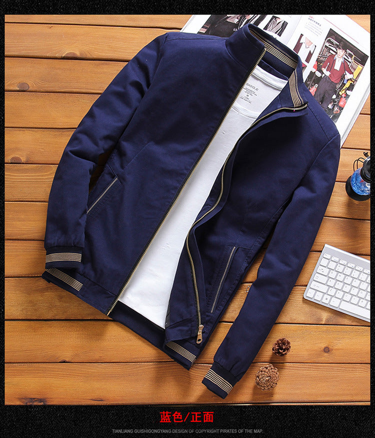 Men's Lightweight Bomber Jacket with Stand-Up Collar, Ribbed Cuffs, and Zipper Mune Fashion