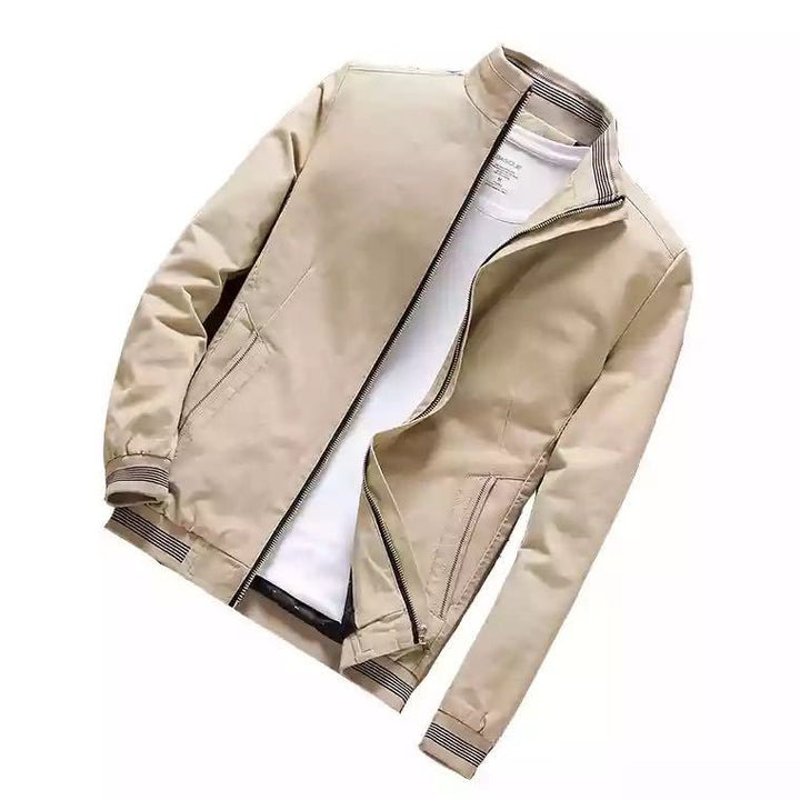 Men's casual bomber jacket with warming teddy lining, stand collar and ribbed cuffs