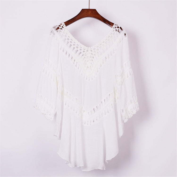 Women's Crochet Beach Cover-Up with Elegant Embellishments Mune Fashion