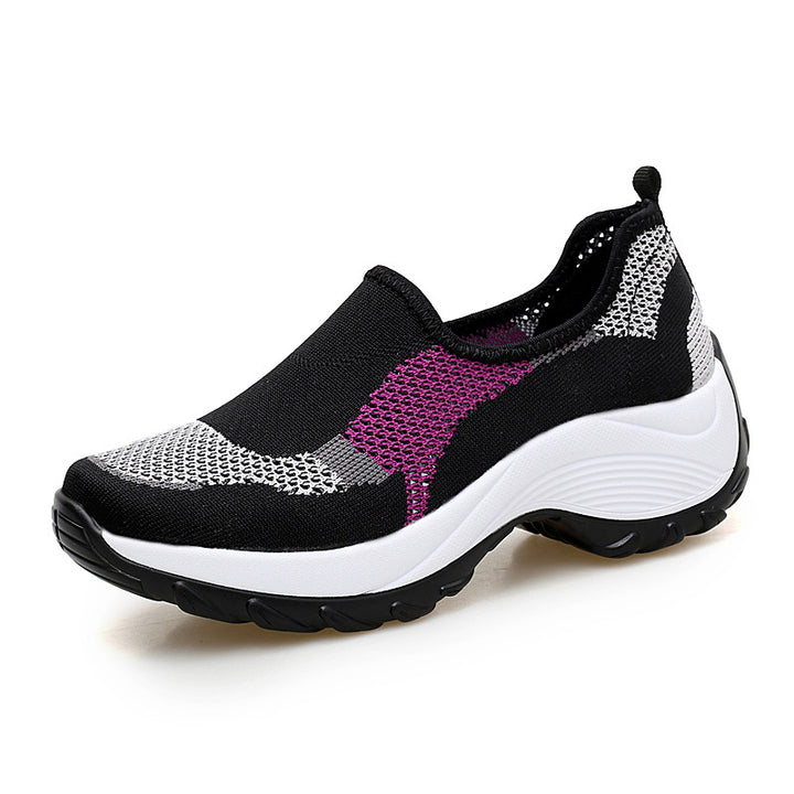 Ladies knitted slip-on walking shoe with hidden wedge sole and dual-layer cushioning Mune Fashion