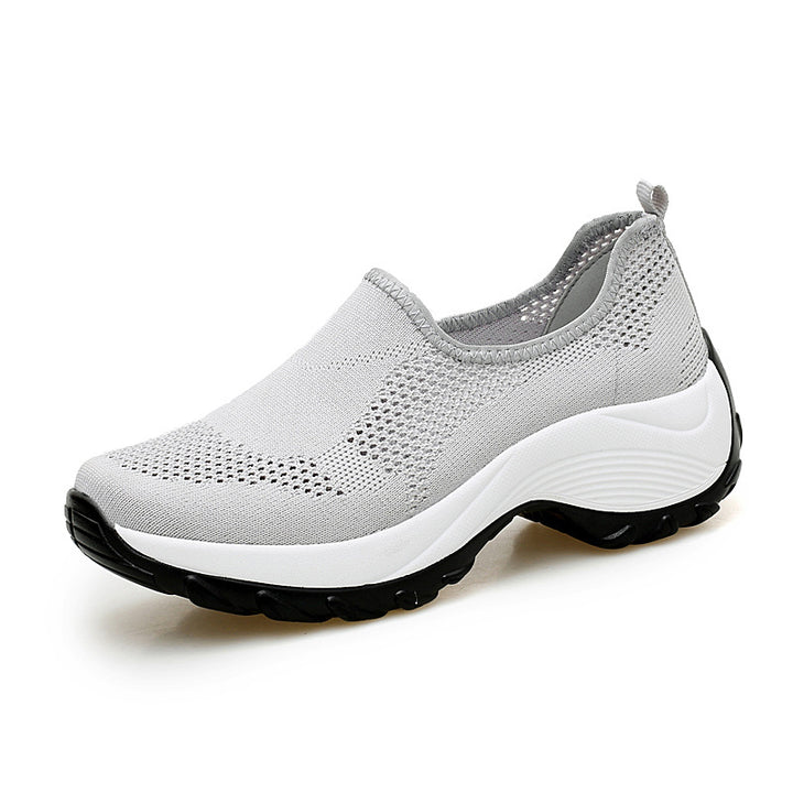 Ladies knitted slip-on walking shoe with hidden wedge sole and dual-layer cushioning Mune Fashion