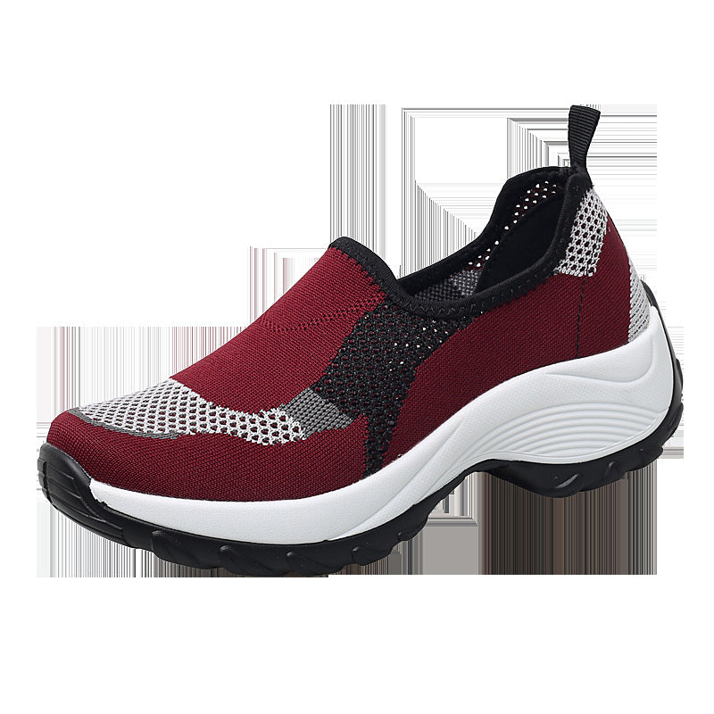 Ladies knitted slip-on walking shoe with hidden wedge sole and dual-layer cushioning Mune Fashion
