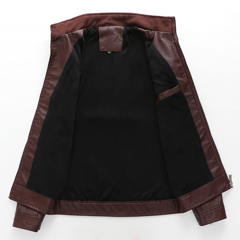 Men's Slim-Fit Faux Leather Biker Jacket with Stand-Up Collar and Zipper Pockets Mune Fashion