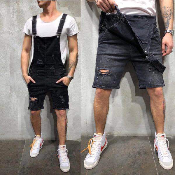 Men's denim overalls in a used look with removable straps