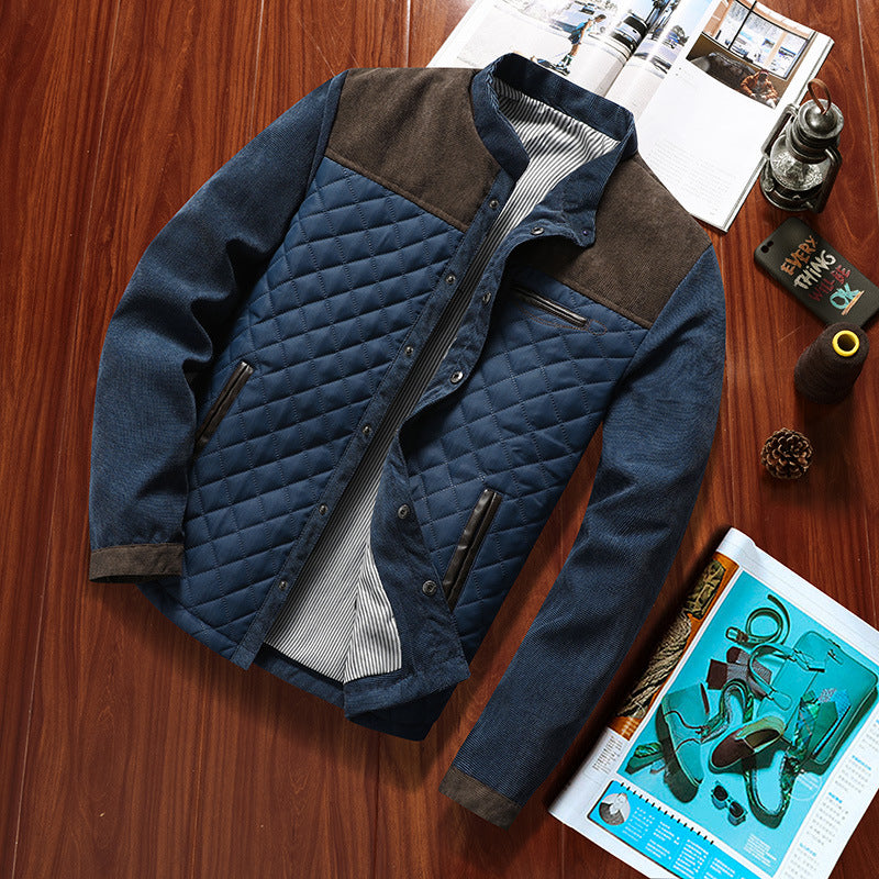 Men's Quilted Hybrid Jacket with Stand-Up Collar, Chest Zipper and Contrast Inserts Mune Fashion