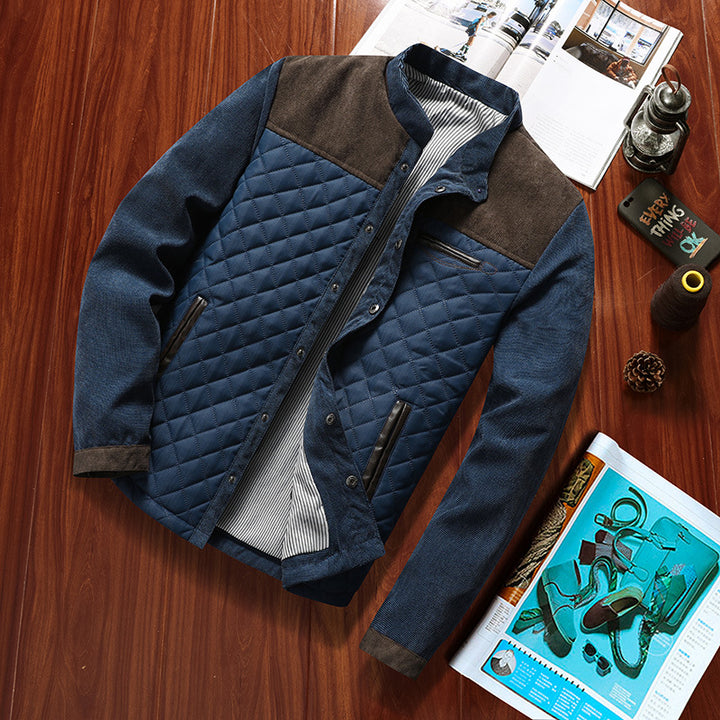 Men's Quilted Hybrid Jacket with Stand-Up Collar, Chest Zipper and Contrast Inserts Mune Fashion