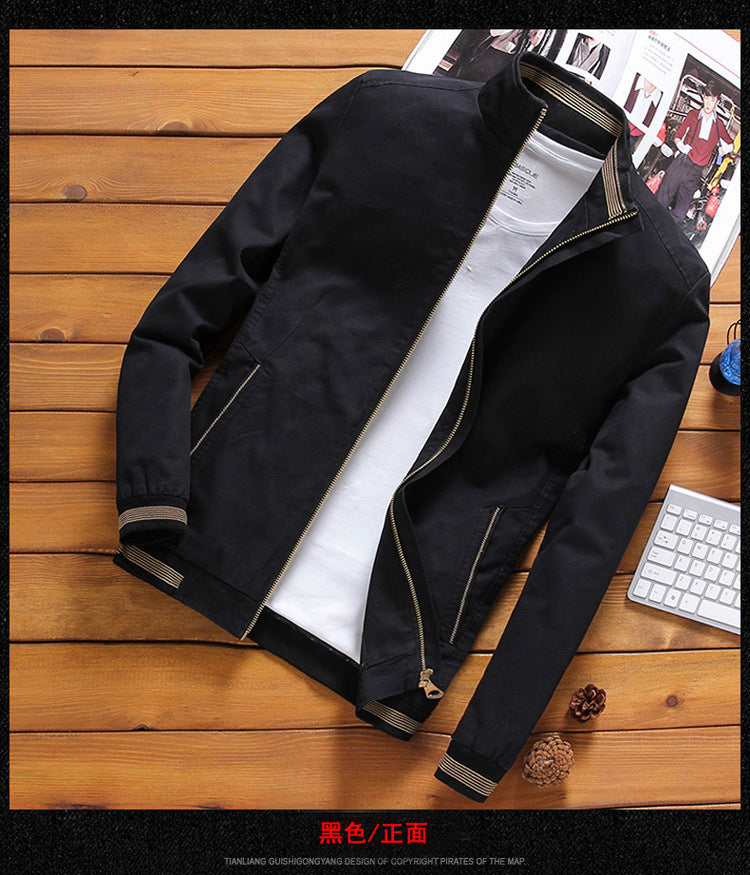 Men's Lightweight Bomber Jacket with Stand-Up Collar, Ribbed Cuffs, and Zipper Mune Fashion