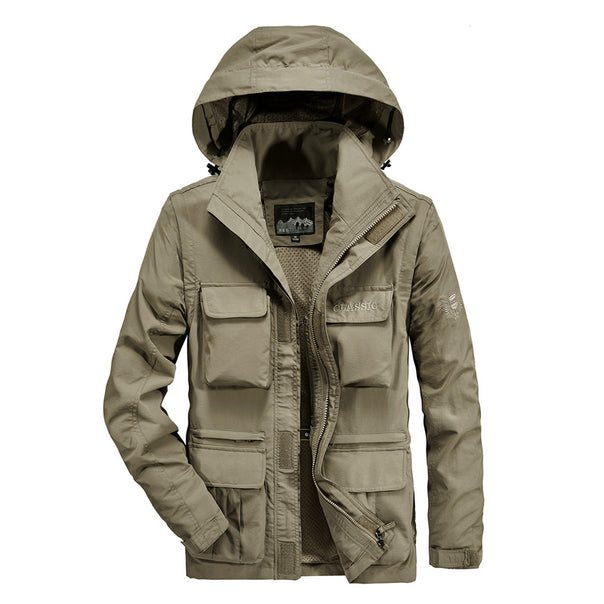 Men's lightweight field parka with hood, multifunction pockets, and breathable mesh lining Mune Fashion