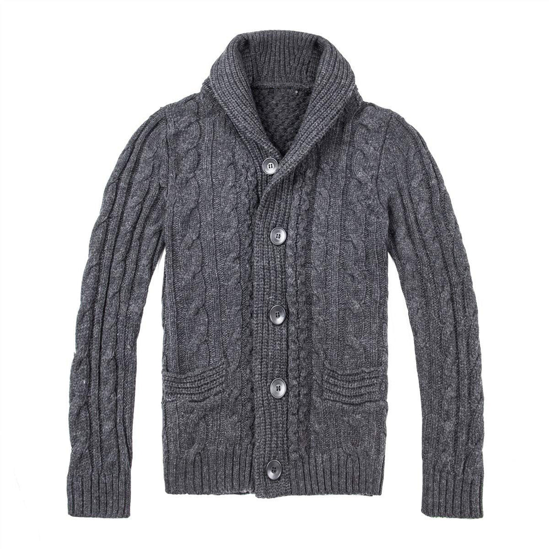 Men's Cardigan with Classic Cable Knit Pattern and Practical Pockets Mune