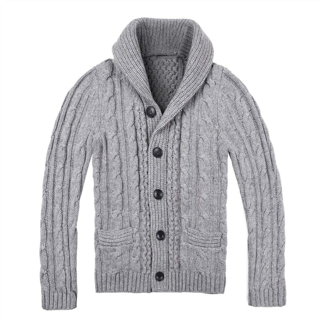Men's Cardigan with Classic Cable Knit Pattern and Practical Pockets Mune